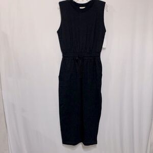 OPEN Edit sleeveless midi dress padded shoulders self tie at waist pockets sz XS